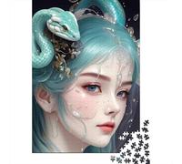 Donna Capelli Serpente Blu Verde Puzzle 1000 Pezzi per Adulti Ritratto Artistico Carta Relax Decorazione Regalo 38x26cm/1000pcs