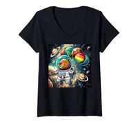 Donna Capibara astronauta con palloncini nello spazio per uomini, donne, bambini Maglietta con Collo a V