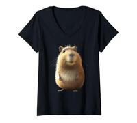 Donna Capibara Be Capy Capybara Roditore Divertente Capibara Maglietta con Collo a V