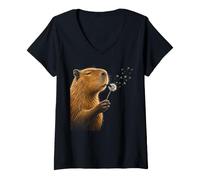 Donna Capibara Che soffia tarassaco Amante Natura Arte Vintage Maglietta con Collo a V