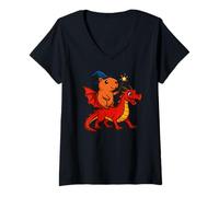 Donna Capibara Drago Rosso Equitazione Strega Amante Animali Ragazzi Ragazze Maglietta con Collo a V