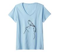 Donna Capibara e Colomba Peaceful Line Art Maglietta con Collo a V