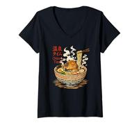 Donna Capibara in Ramen Bowl Onsen Time Giapponese Ukiyo-e Stile Maglietta con Collo a V