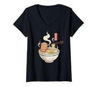 Donna Capibara in Ramen Noodle Bowl Onsen Time Japanese Ukiyo-e Maglietta con Collo a V
