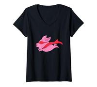 Donna Capitan Super Pigs Maglietta con Collo a V