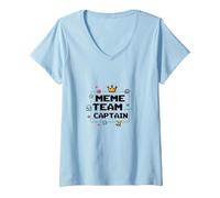 Donna Capitano della Squadra Meme: Leader della Cultura di Internet Maglietta con Collo a V, Celeste, S