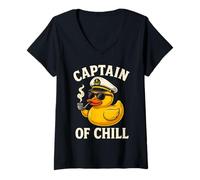 Donna Capitano di Chill Rubber Duckie Cruise Relax Vibes Maglietta con Collo a V