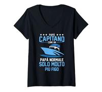 Donna capitano papá padre barca mare Maglietta con Collo a V