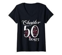 Donna Capitolo 50 EST 1975 Happy 50th Birthday Girl Regalo per lei Maglietta con Collo a V