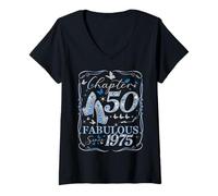 Donna Capitolo 50 Favoloso dal 1975 50th Diamond Birthday Queen Maglietta con Collo a V