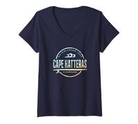 Donna Capo Hatteras Carolina del Nord - Cape Hatteras NC Vintage Surf Maglietta con Collo a V