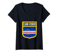 Donna Capo Verde,Bandiera del Capo Verde,Bandiera di Capo Verde. Maglietta con Collo a V