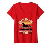 Donna Capodanno Cinese 2026 Anno dello Zodiaco del Cavallo Maglietta con Collo a V
