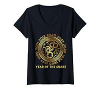 Donna Capodanno Cinese del Serpente Anno Zodiaco Cinese 2025 Maglietta con Collo a V