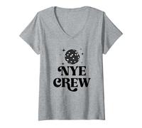 Donna Capodanno Crew Disco Ball Party Fun Year Celebration Maglietta con Collo a V