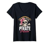 Donna Cappello a forma di teschio a forma di teschio della principessa pirata Maglietta con Collo a V