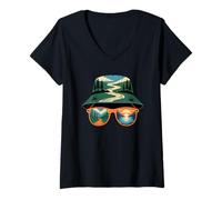 Donna Cappello A Secchiello Tenda Campeggio Campo Camper Maglietta con Collo a V