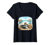 Donna Cappello Classico da Capitano Ancora Nautica Maglietta con Collo a V
