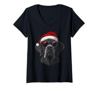 Donna Cappello da Babbo Natale Divertente con Cane Mamma papà Natale Maglietta con Collo a V