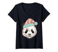 Donna Cappello da Babbo Natale Panda Cozy Winter Vibes Maglietta con Collo a V
