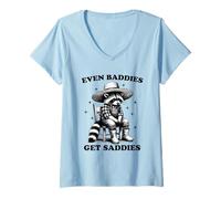 Donna Cappello da Contadino Even Baddies Get Saddies Raccoon Maglietta con Collo a V