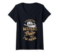Donna Cappello da Cowboy Amante della Musica Country Festival di Bere Birra Maglietta con Collo a V