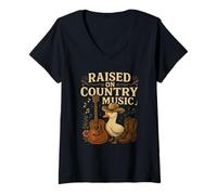 Donna Cappello da cowboy con motivo divertente con scritta "Raised on Country Music" Maglietta con Collo a V