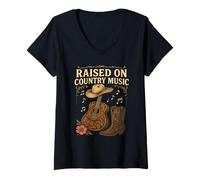 Donna Cappello da cowboy western con chitarra floreale Maglietta con Collo a V