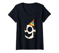 Donna Cappello da festa con mucca Happy 9th Birthday 9 Years Old Party Hat Bday Boys Girls Maglietta con Collo a V