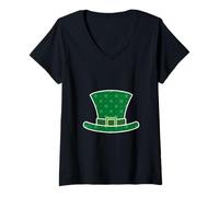 Donna Cappello da Leprechaun Verde con Motivo Lucky Shamrock Maglietta con Collo a V