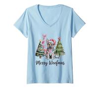 Donna Cappello da Pastore Tedesco da Babbo Natale Divertente Maglietta con Collo a V