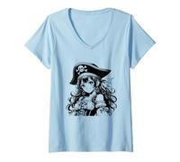 Donna Cappello da pirata K-pop Anime Cartoon Girl Maglietta con Collo a V
