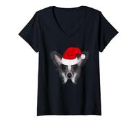 Donna Cappello di Babbo Natale con Cane crestato Cinese Natale Maglietta con Collo a V