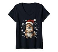Donna Cappello di Babbo Natale con Scoiattolo Divertente e Carino per Amanti degli Animali Maglietta con Collo a V
