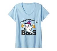 Donna Cappello Divertente per Halloween con Scritta «I'm Just Here for The Boos Ghost Witches» Maglietta con Collo a V
