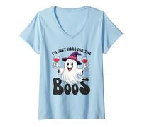 Donna Cappello Divertente per Halloween con Scritta «I'm Just Here for The Boos Ghost Witches» Maglietta con Collo a V