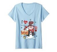 Donna Cappello Natalizio Scozzese Rosso I Love Being Mimi Snowman Maglietta con Collo a V