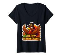 Donna Cappello pellegrino Tacchino Felice del Ringraziamento Divertente Cena in Famiglia Maglietta con Collo a V