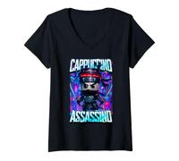 Donna Cappuccino Assassino Italiano Brainrot Meme Ninja Giapponese Maglietta con Collo a V