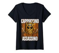Donna Cappuccino Assassino Mummia Summerween Italiano Brainrot Meme Maglietta con Collo a V