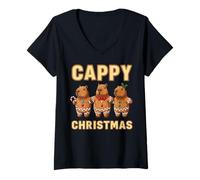 Donna Cappy Christmas Funny Capybara Gingerbread Man Xmas Maglietta con Collo a V