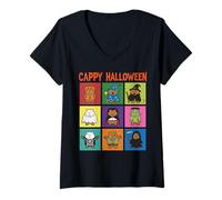 Donna Cappy Halloween Divertente Capybara Costumi Carino Spooky Animali Maglietta con Collo a V