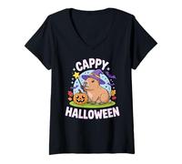 Donna Cappy Halloween Funny Cute Capybara Wizard Halloween Maglietta con Collo a V