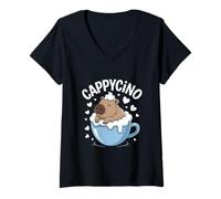 Donna Cappycino Carino Capybara Coffee Pun Lovers Maglietta con Collo a V