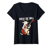 Donna Capra Che Suona la Chitarra Rock And Roll Amante degli Animali Maglietta con Collo a V