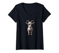 Donna Capra con occhiali da sole - Funny Goat Farm Farmer Farming Maglietta con Collo a V