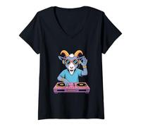 Donna Capra Dj Animale Occhiali Da Sole Mix Maglietta con Collo a V
