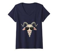 Donna Capra Pet Funny Farm Animal Cool Shades Summer Sun Maglietta con Collo a V