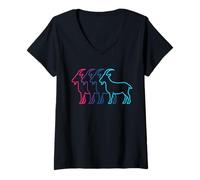 Donna Capra Retro Silhouette Synthwave Amante degli animali Maglietta con Collo a V