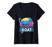 Donna Capra Retro Vintage Synthwave Estetica Amante Animali Maglietta con Collo a V